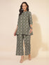 Olive Green Pure Cotton Ethnic Motifs Printed A-Line Co-Ord Set